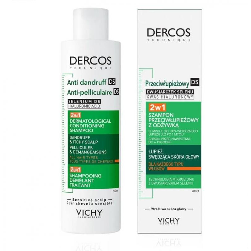Vichy Dercos Szampon Przeciwłupieżowy z odżywką 2w1, 200 ml