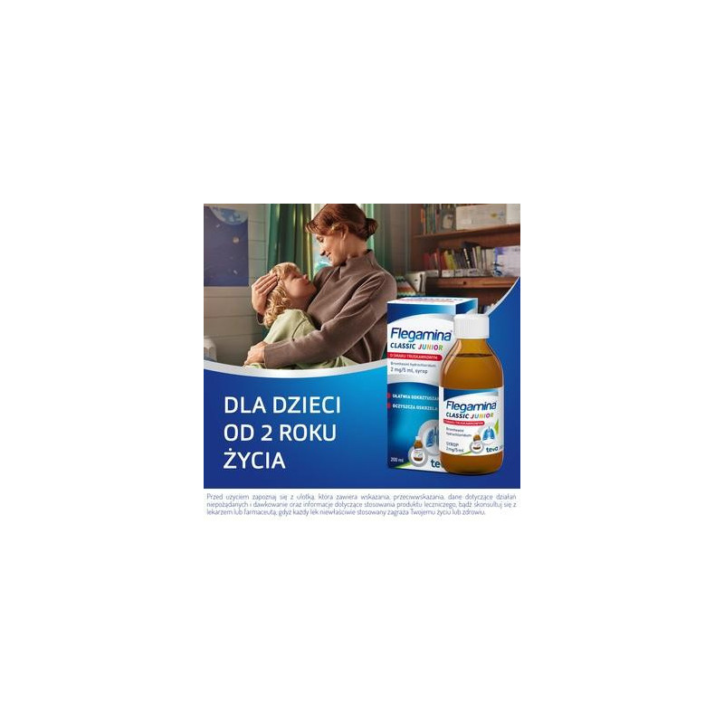 Flegamina Junior o smaku truskawkowym, 200 ml