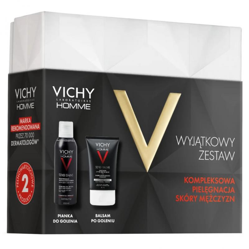 Vichy XMAS 2024 Homme Sensi Shave, łagodna pianka do golenia, 200 ml + kojący balsam po goleniu, 50 ml