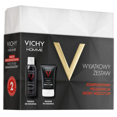 Vichy XMAS 2024 Homme Sensi Shave, łagodna pianka do golenia, 200 ml + kojący balsam po goleniu, 50 ml