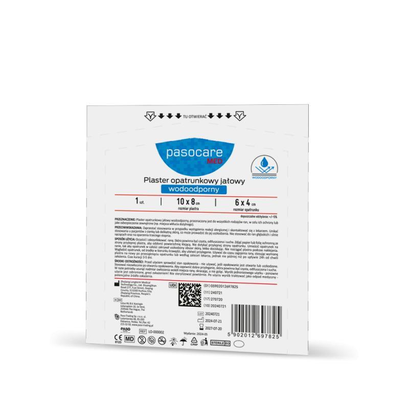 Pasocare Med Plaster opatrunkowy, jałowy wodoodporny, 10 cm x 8 cm, 1 sztuka