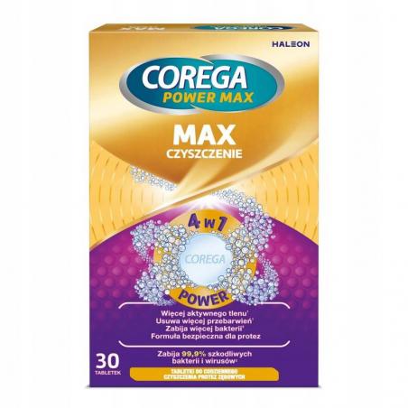 Corega Max Czyszczenie, tabletki rozpuszczalne do czyszczenia protez zębowych, 30 tabletek