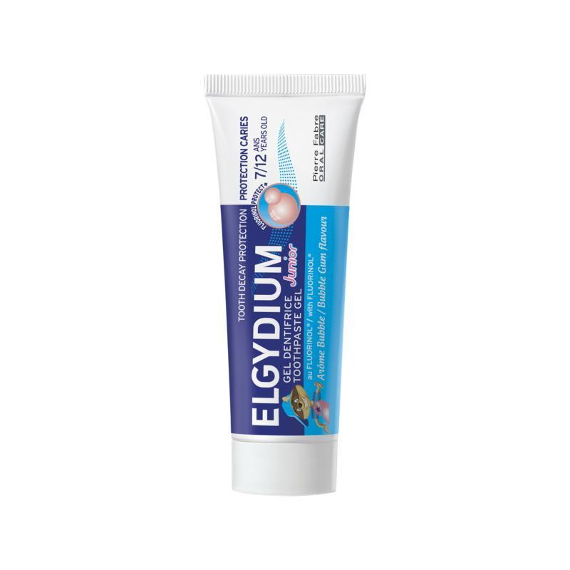 Elgydium Junior Bubble przeciwpróchnicza pasta do mycia zębów 7-12 lat z Fluorinol Protect+ o smaku Bubble, 50 ml