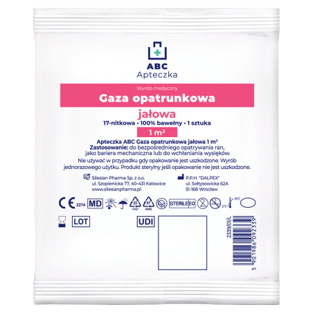 Apteczka ABC Gaza opatrunkowa jałowa 17 nitkowa 1 m2, 1 sztuka