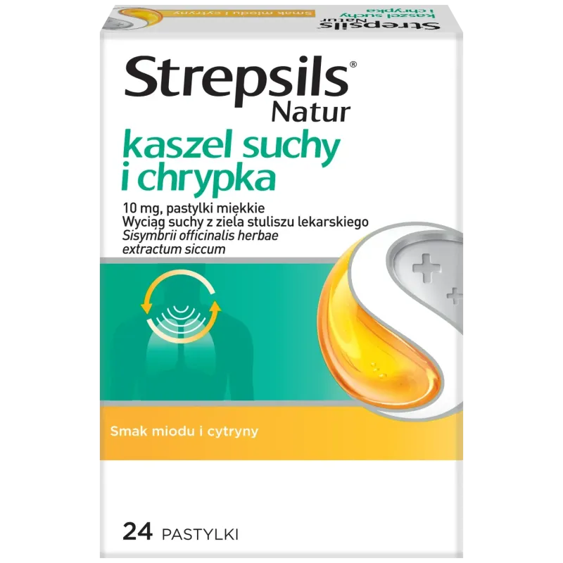 Strepsils Natur kaszel suchy i chrypka 10 mg, 24 pastylki