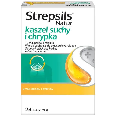 Strepsils Natur kaszel suchy i chrypka 10 mg, 24 pastylki