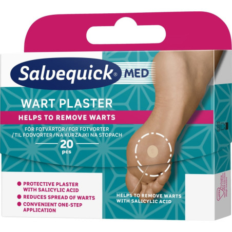 Salvequick Med Wart Plaster, plastry na kurzajki na stopach, 20 sztuk