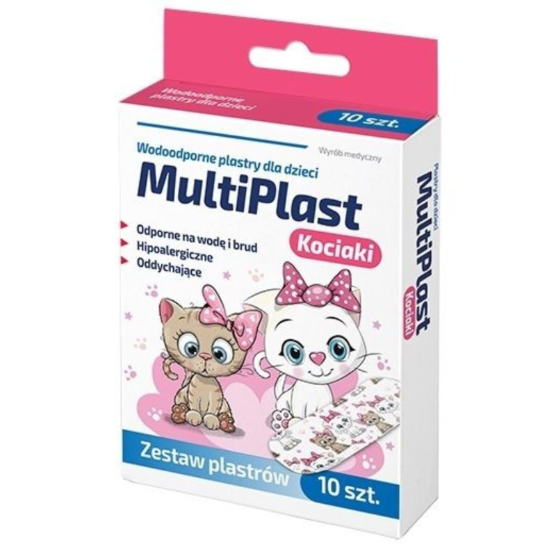MultiPlast Kociaki Wodoodporne plastry dla dzieci, 10 sztuk