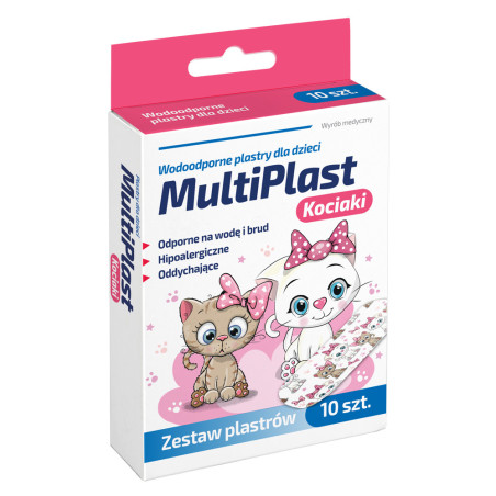 MultiPlast Kociaki Wodoodporne plastry dla dzieci, 10 sztuk