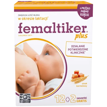 Femaltiker Plus o smaku karmelowym, 12 saszetek+ 2 saszetki gratis