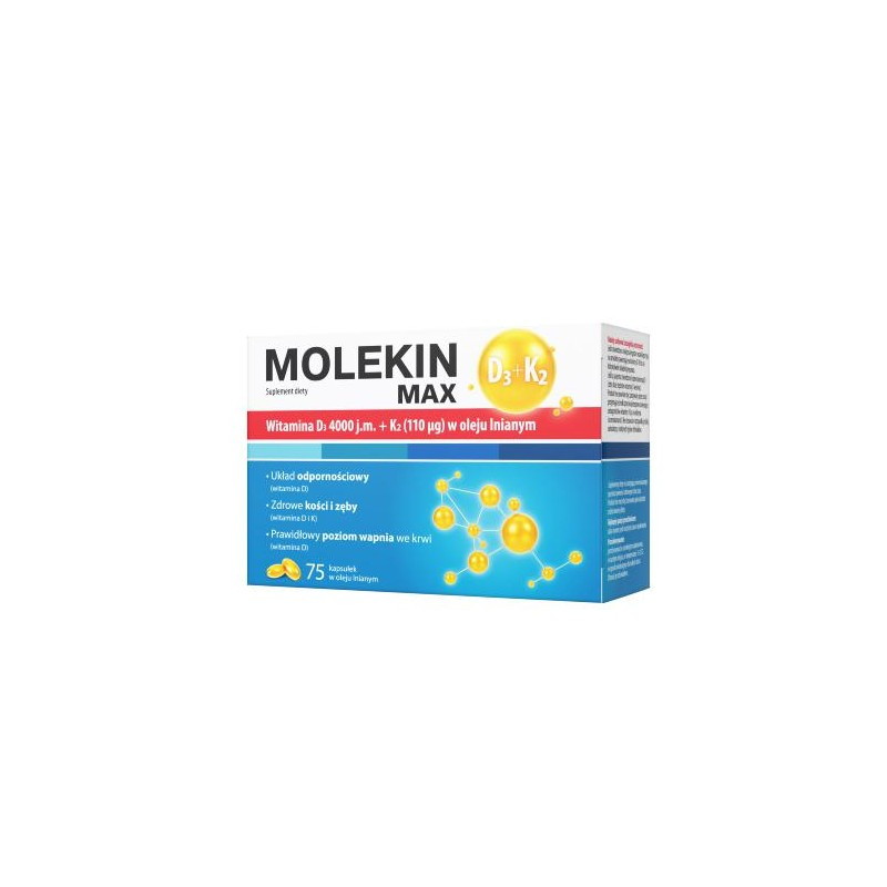 Molekin Max D3+K2 w oleju lnianym, 75 kapsułek