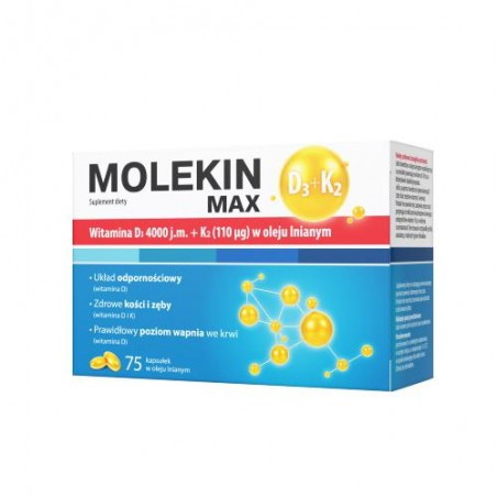 Molekin Max D3+K2 w oleju lnianym, 75 kapsułek
