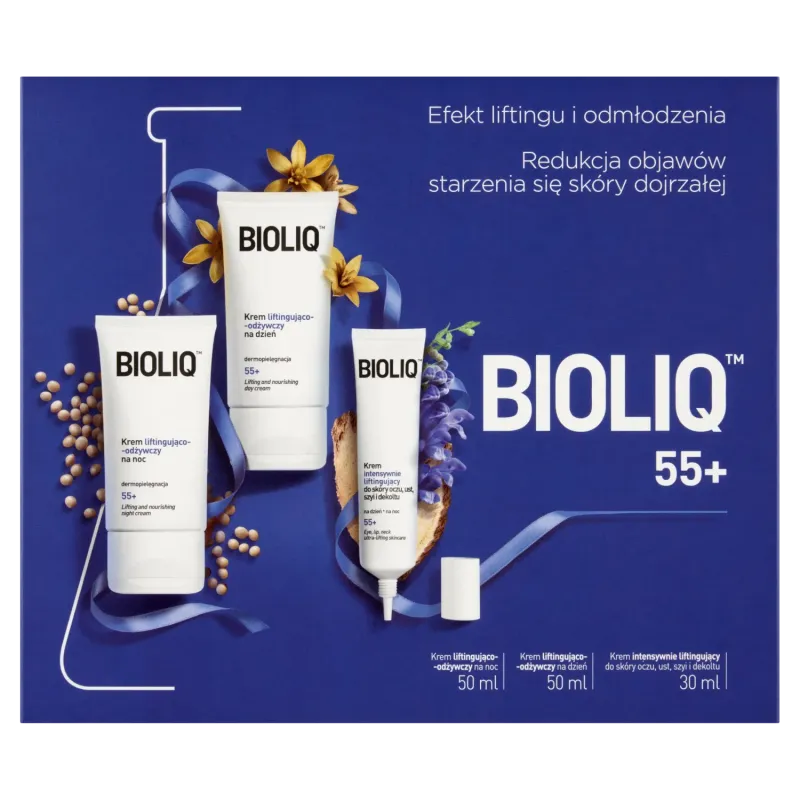 Zestaw Promocyjny Bioliq 55+, krem na dzień, 50 ml + krem na noc, 50 ml + krem do skóry wokół oczu, ust, 30 ml