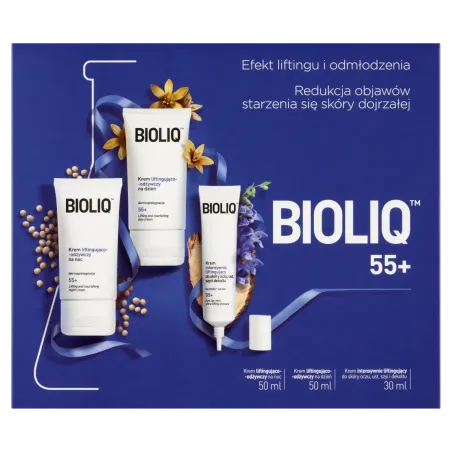 Zestaw Promocyjny Bioliq 55+, krem na dzień, 50 ml + krem na noc, 50 ml + krem do skóry wokół oczu, ust, 30 ml