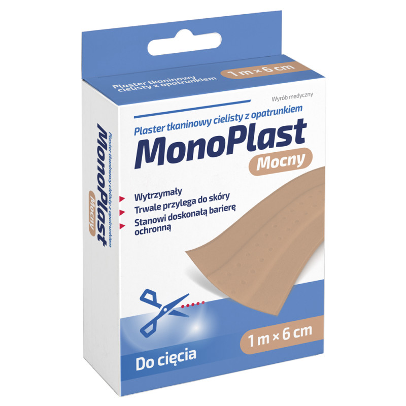 MonoPlast Plaster tkaninowy z opatrunkiem, mocny, cielisty 1 m x 6 cm, 1 sztuka
