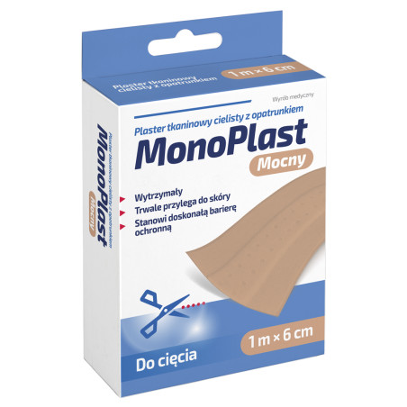 MonoPlast Plaster tkaninowy z opatrunkiem, mocny, cielisty 1 m x 6 cm, 1 sztuka