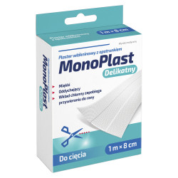 MonoPlast Delikatny plaster włókninowy z opatrunkiem, 1 m x 8 cm, 1 sztuka