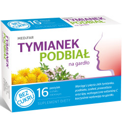 Tymianek Podbiał bez cukru, 16 pastylek do ssania
