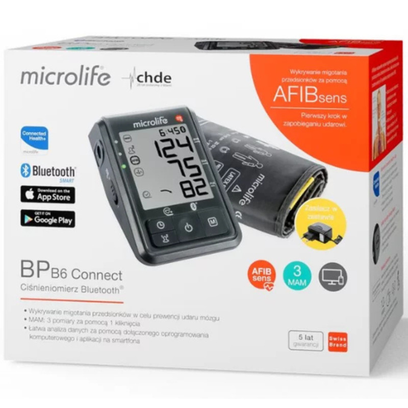 Microlife BP B6 Afib Connect Bluetooth, ciśnieniomierz automatyczny + zasilacz gratis, 1 sztuka