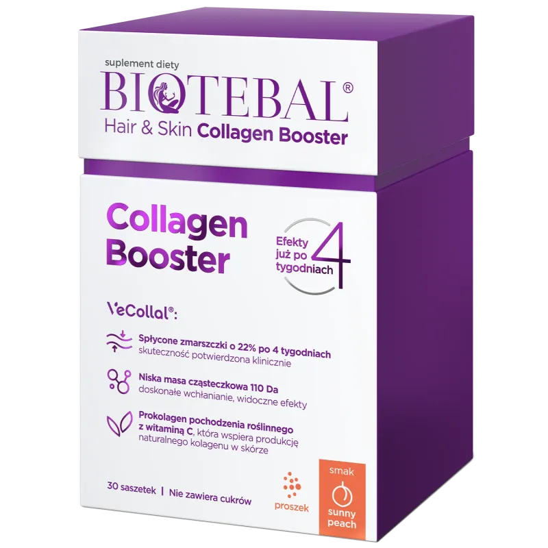Biotebal Hair & Skin Collagen Booster, smak brzoskwiniowy, 30 saszetek