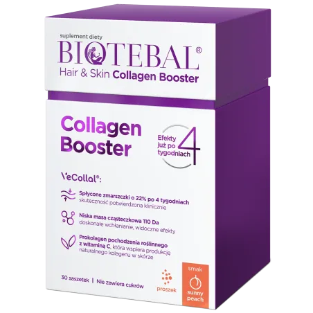 Biotebal Hair & Skin Collagen Booster, smak brzoskwiniowy, 30 saszetek