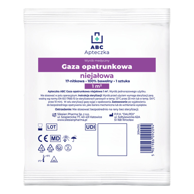 Apteczka ABC Gaza opatrunkowa niejałowa 17-nitkowa 1m2, 1 sztuka